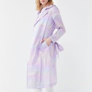 Avec Les Filles Iridescent Holographic Trench Coat Jacket Belted Pockets Small